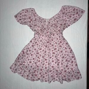 Pink Floral Peasant Casual Dress